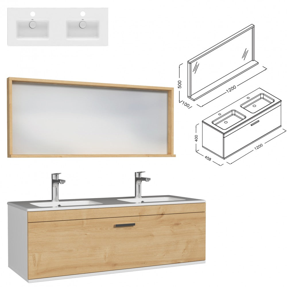 Meuble double vasque Rubite 1 tiroir  120 cm + miroir cadre