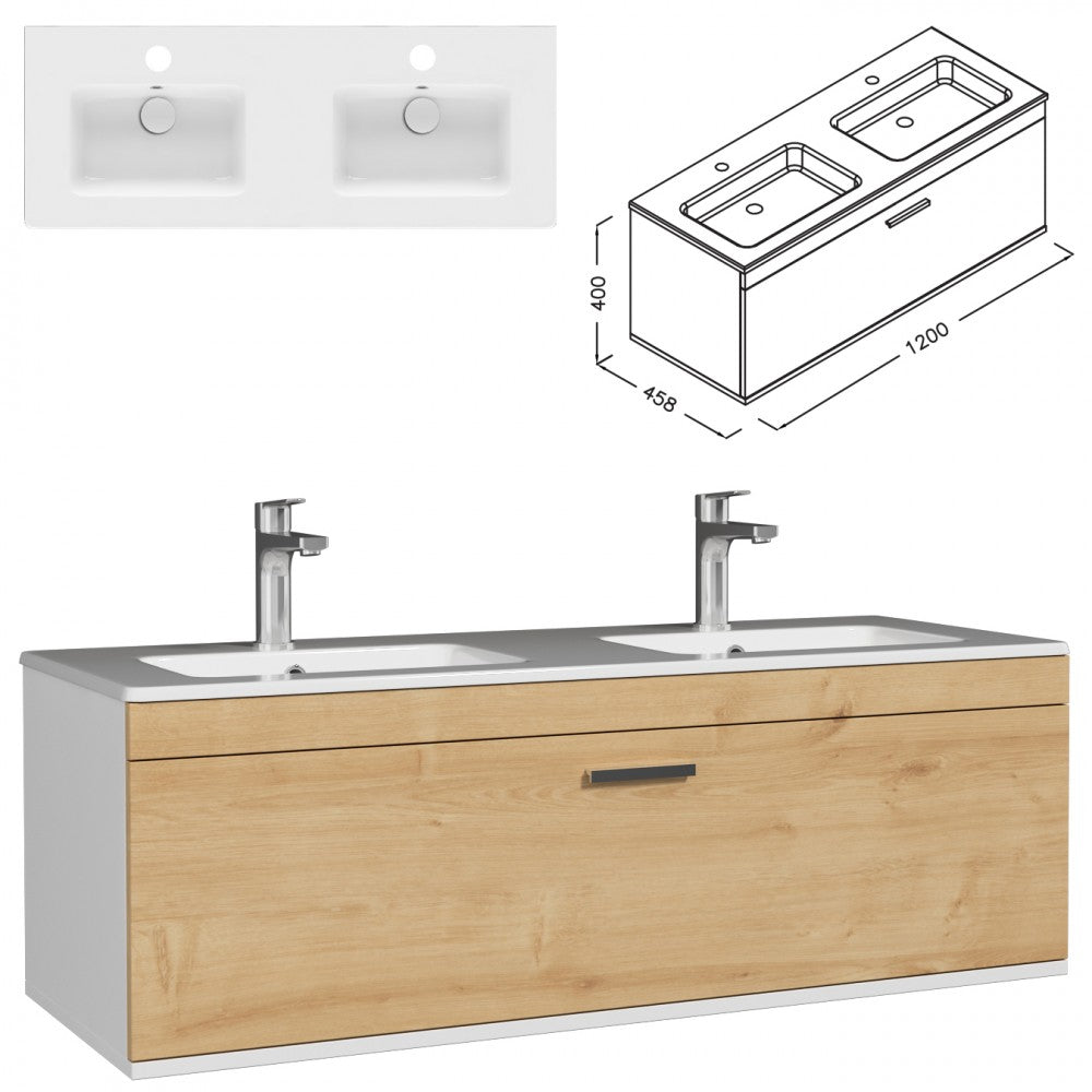 Meuble double vasque Rubite 1 tiroir  120 cm