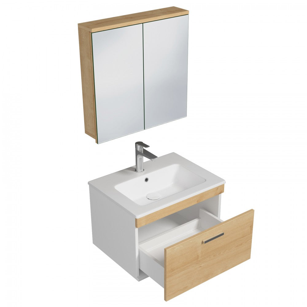 Meuble simple vasque Rubite 1 tiroir 60 cm +  + miroir armoire