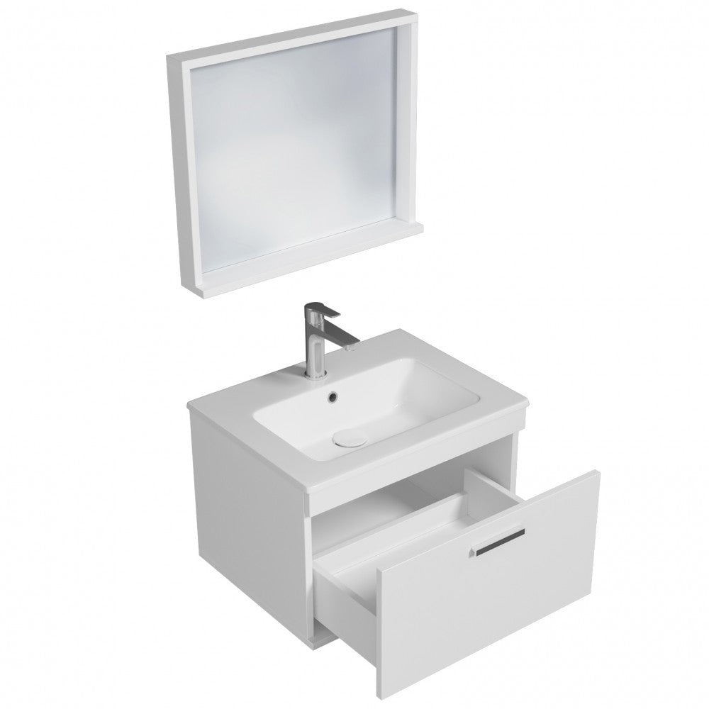 Meuble simple vasque Rubite 1 tiroir 60 cm + miroir cadre