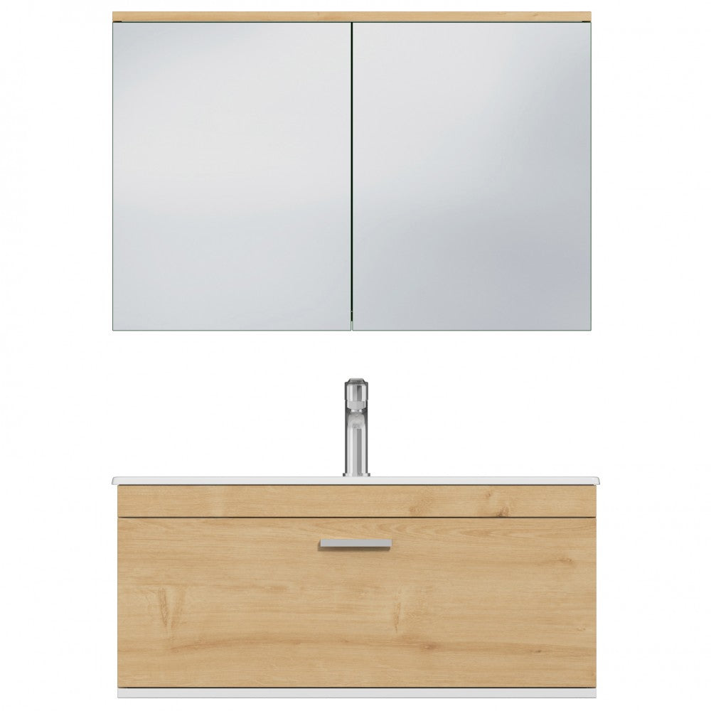Meuble simple vasque Rubite 1 tiroir 80 cm + miroir armoire