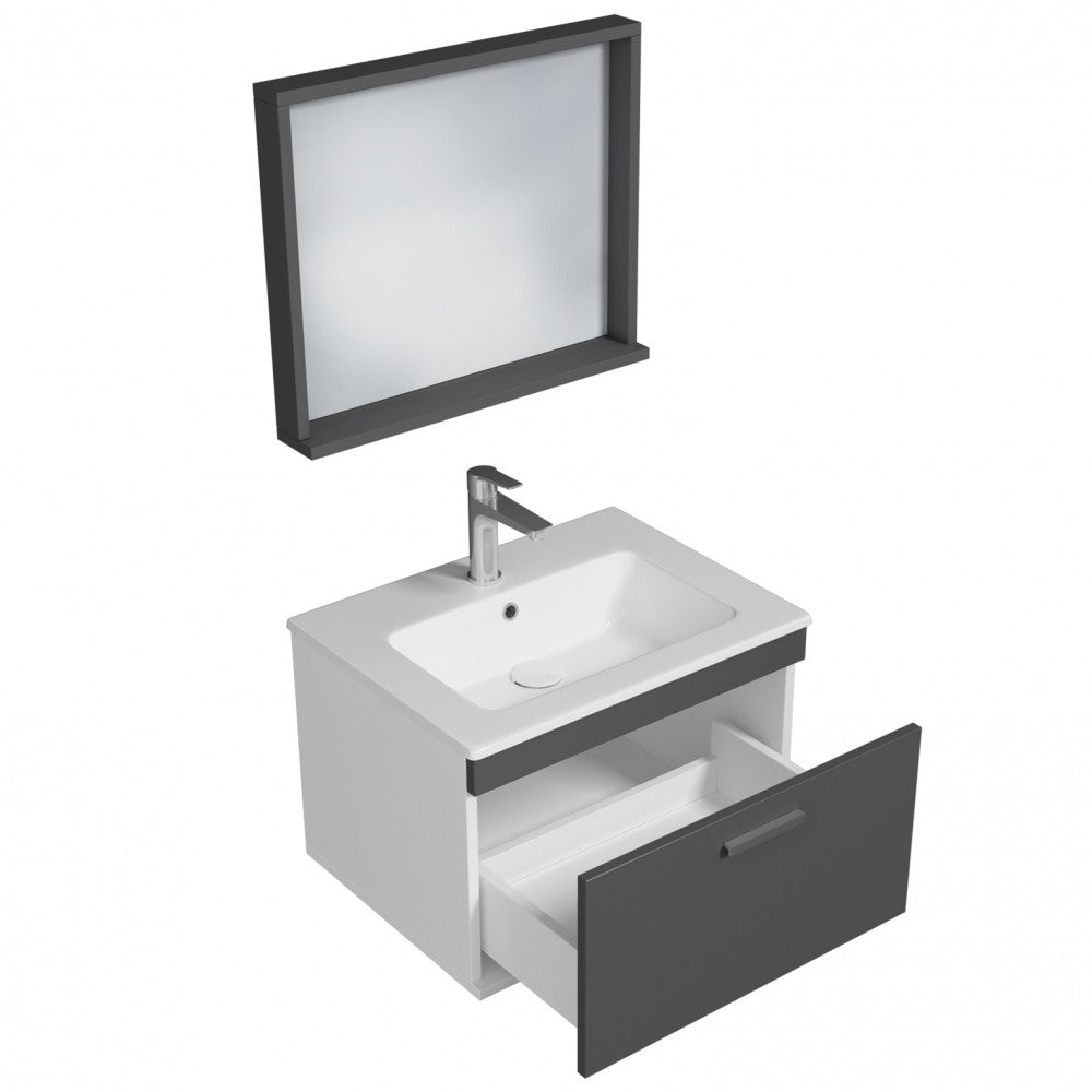 Meuble simple vasque Rubite 1 tiroir 60 cm + miroir cadre
