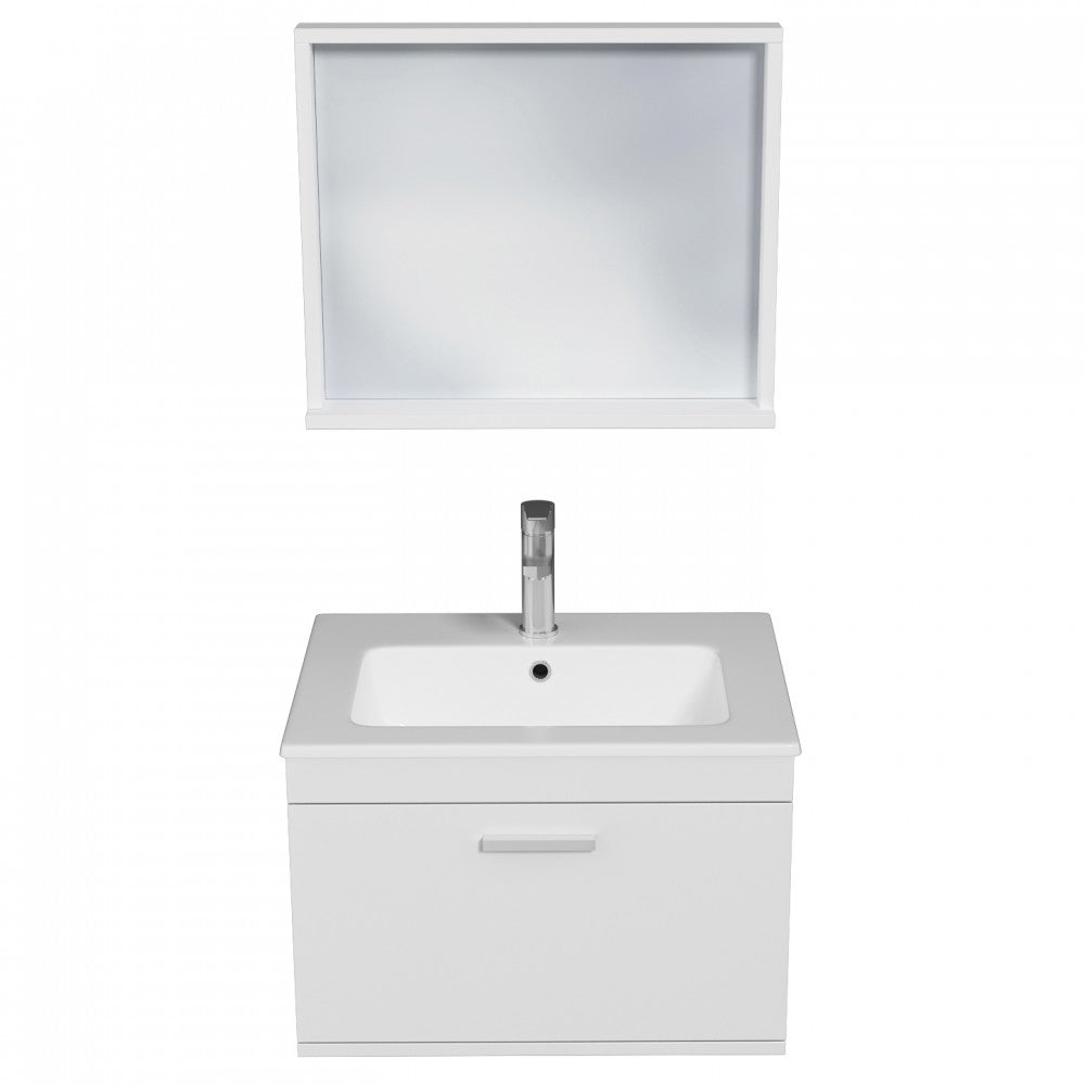 Meuble simple vasque Rubite 1 tiroir 60 cm + miroir cadre