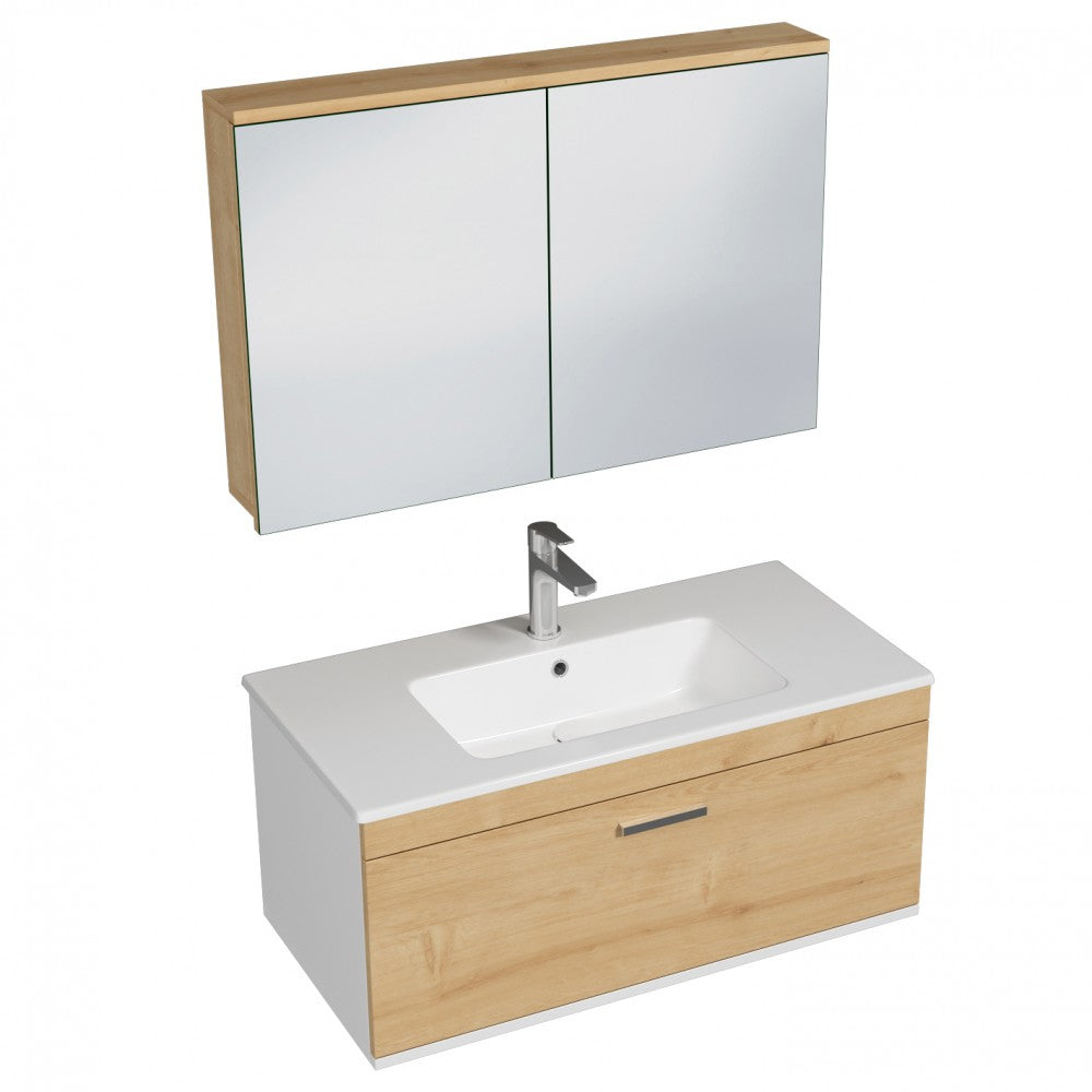 Meuble simple vasque Rubite 1 tiroir 80 cm + miroir armoire