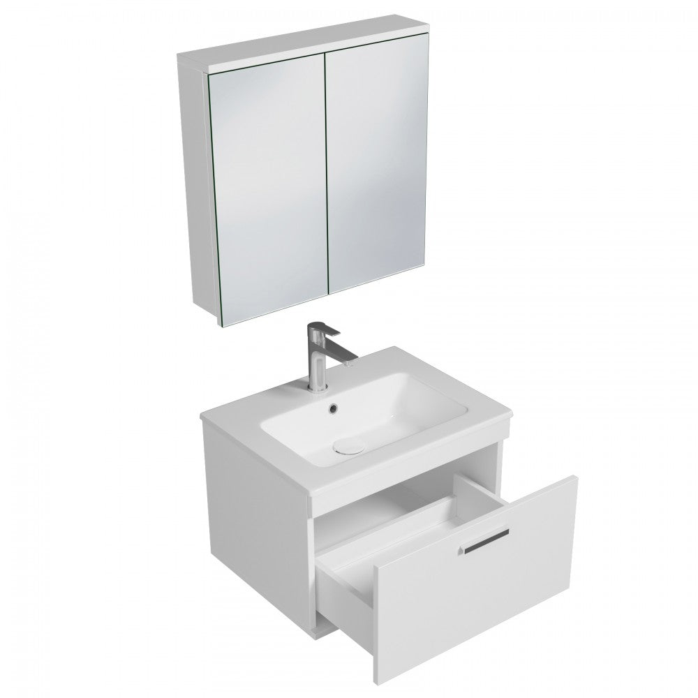 Meuble simple vasque Rubite 1 tiroir 60 cm +  + miroir armoire