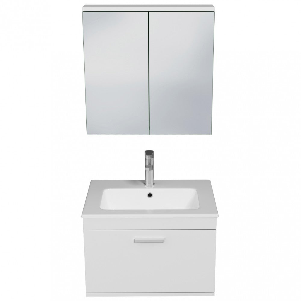 Meuble simple vasque Rubite 1 tiroir 60 cm +  + miroir armoire