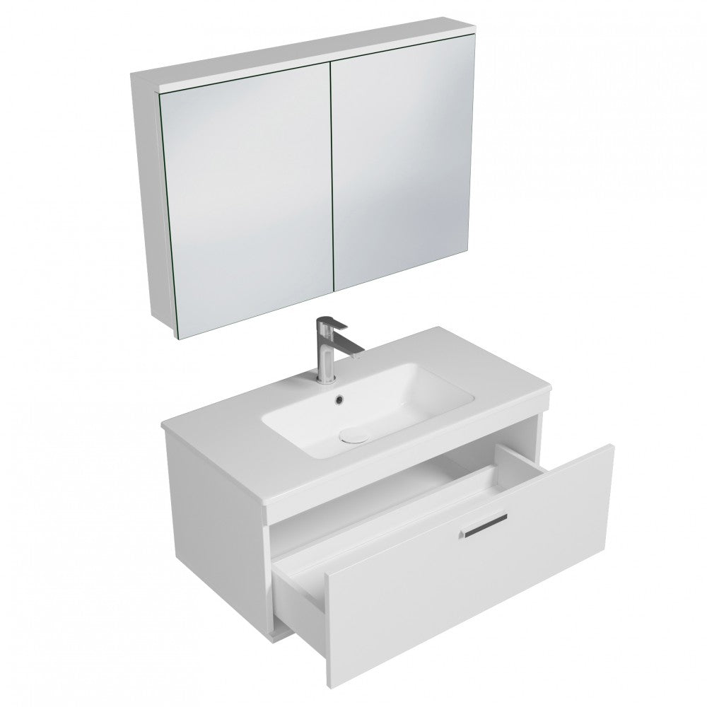 Meuble simple vasque Rubite 1 tiroir 80 cm + miroir armoire