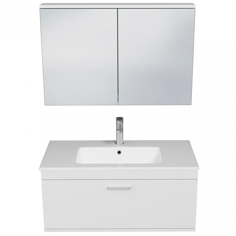 Meuble simple vasque Rubite 1 tiroir 80 cm + miroir armoire