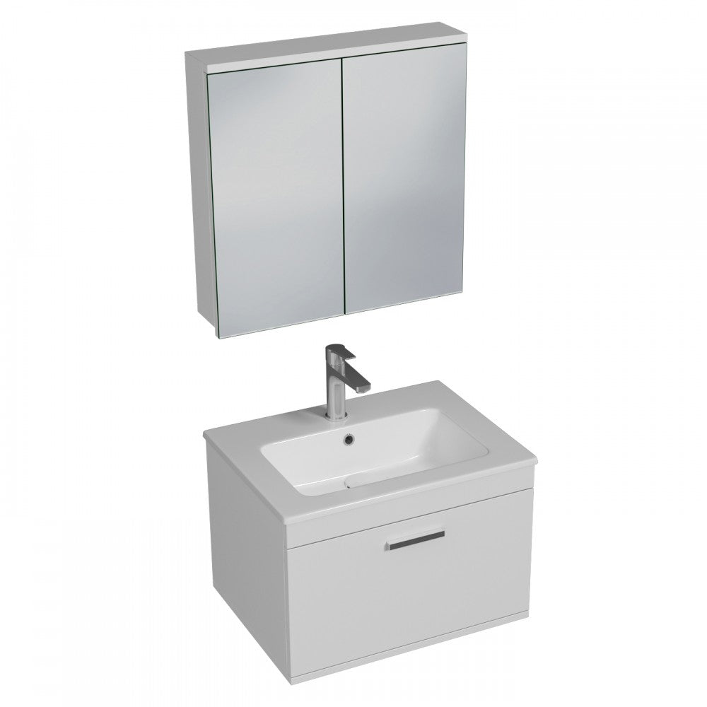 Meuble simple vasque Rubite 1 tiroir 60 cm +  + miroir armoire