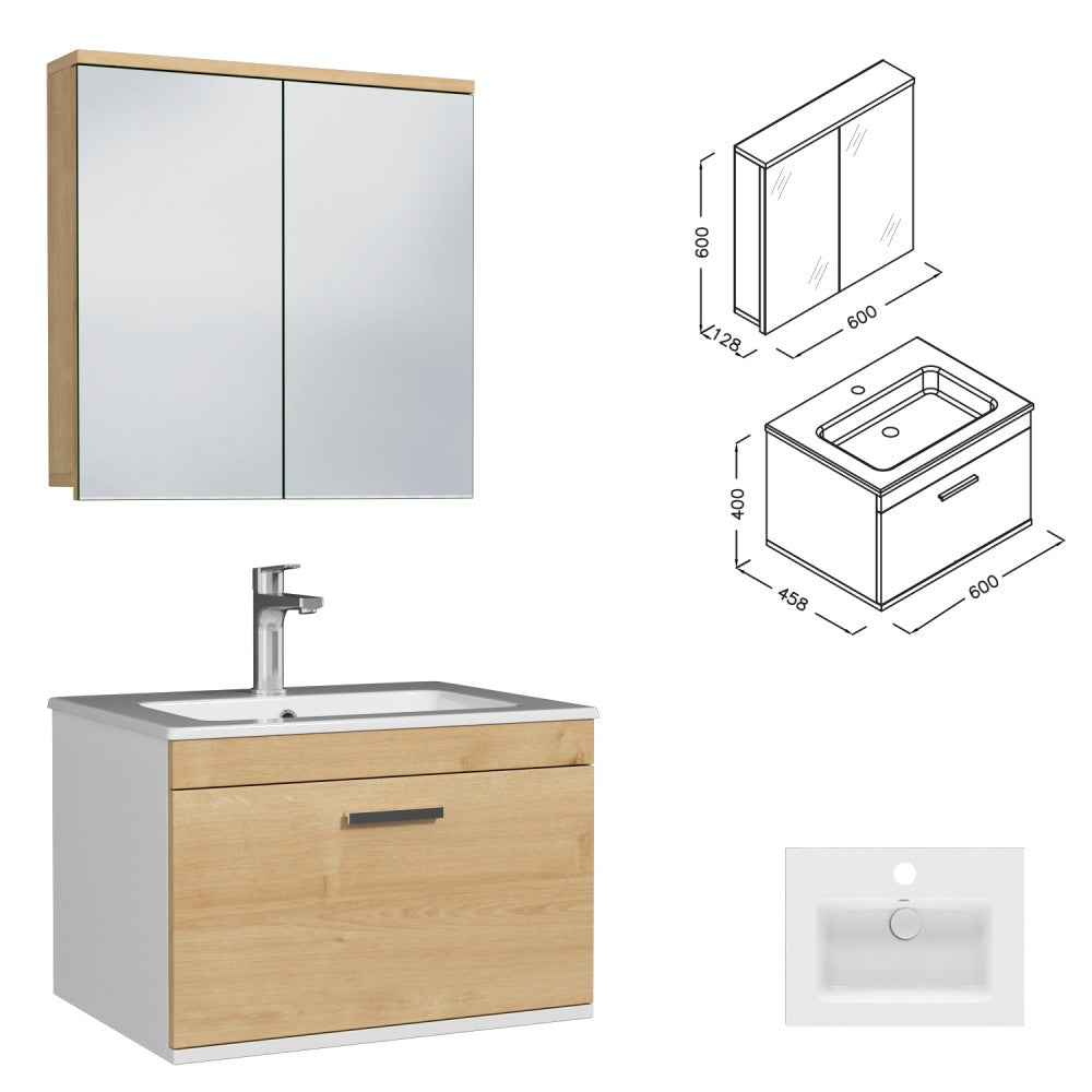 Meuble simple vasque Rubite 1 tiroir 60 cm +  + miroir armoire