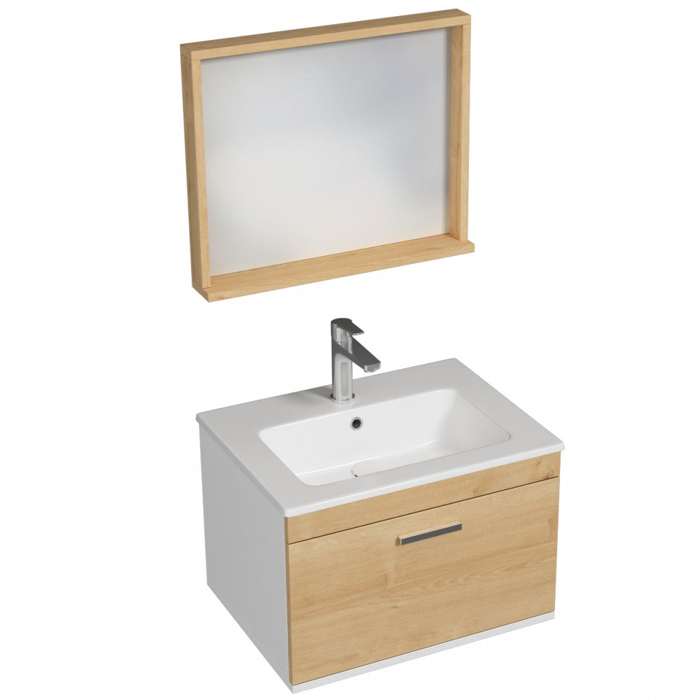 Meuble simple vasque Rubite 1 tiroir 60 cm + miroir cadre