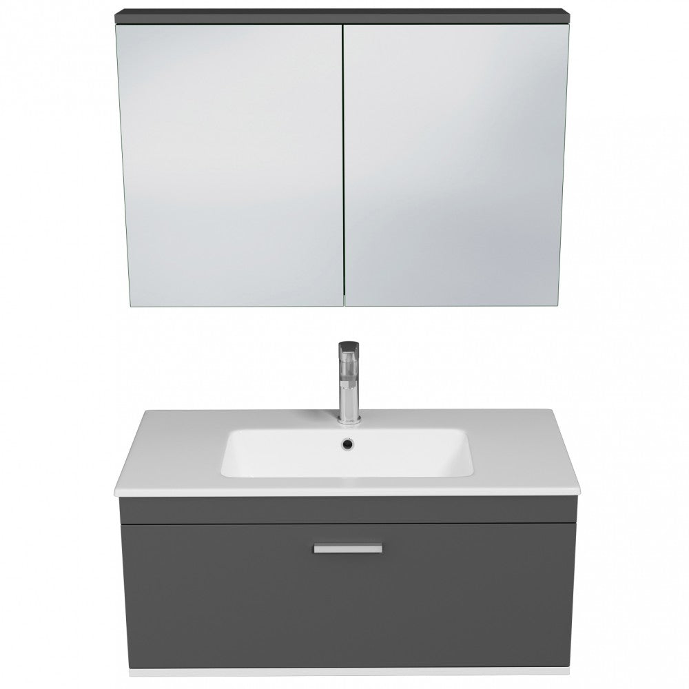 Meuble simple vasque Rubite 1 tiroir 80 cm + miroir armoire