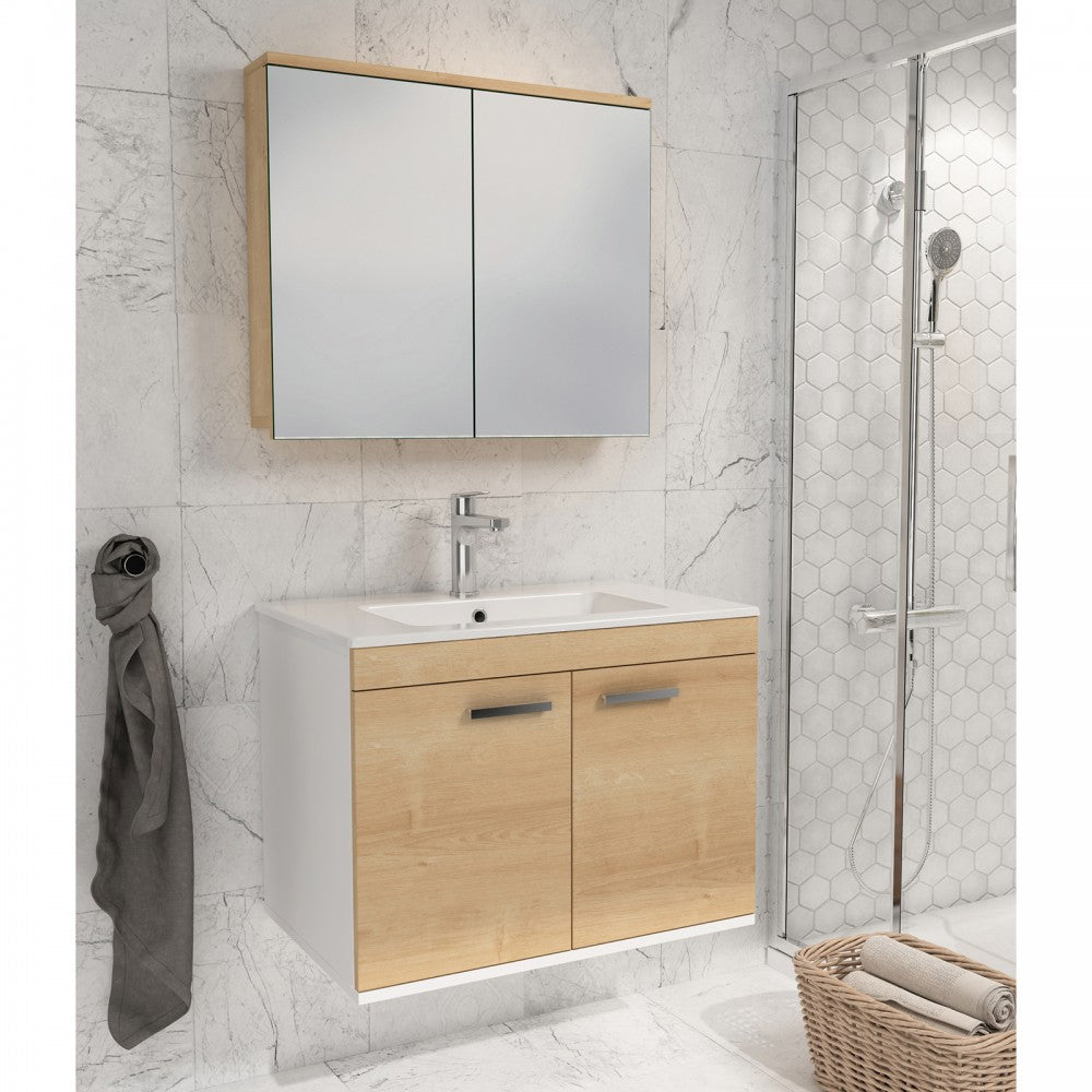 Meuble simple vasque Rubite 2 portes 100 cm + miroir armoire