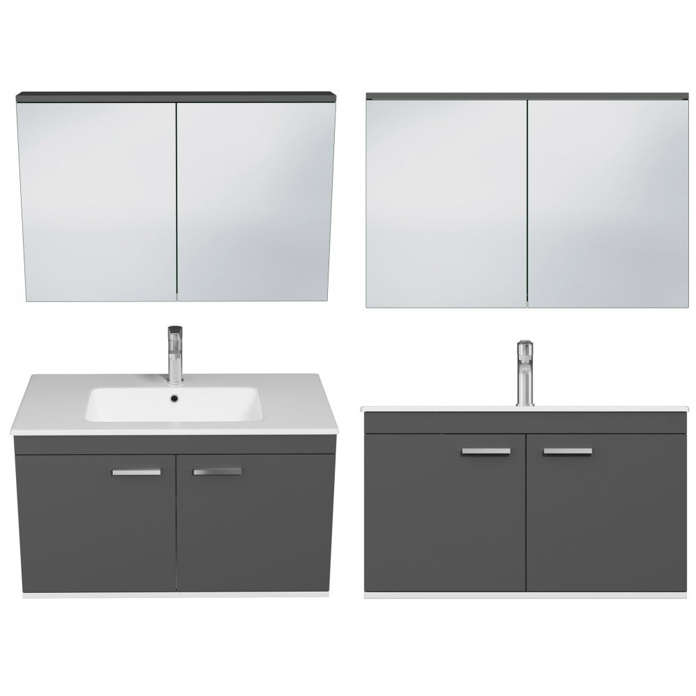 Meuble simple vasque Rubite 2 portes 100 cm + miroir armoire