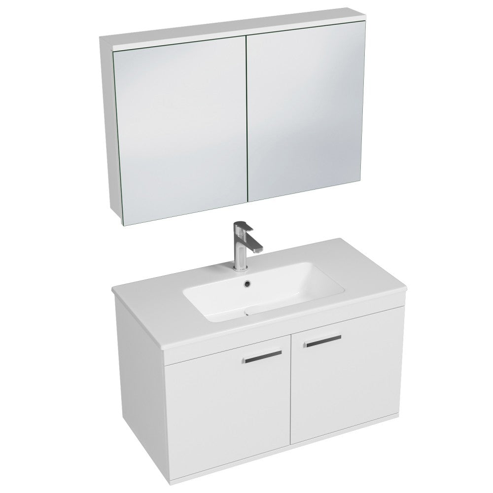 Meuble simple vasque Rubite 2 portes 100 cm + miroir armoire