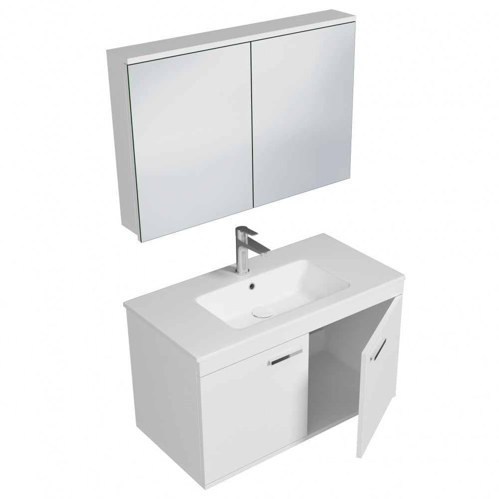 Meuble simple vasque Rubite 2 portes 100 cm + miroir armoire