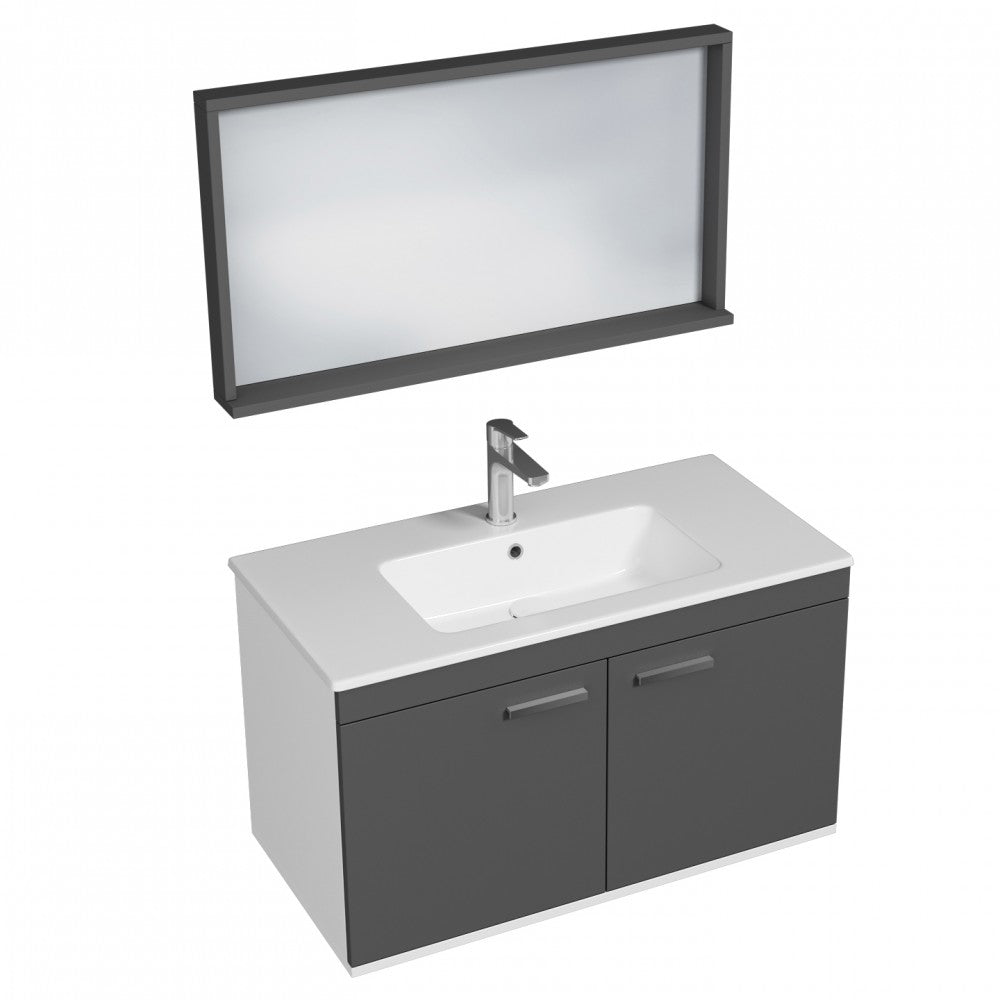 Meuble simple vasque Rubite 2 portes 100 cm + miroir cadre