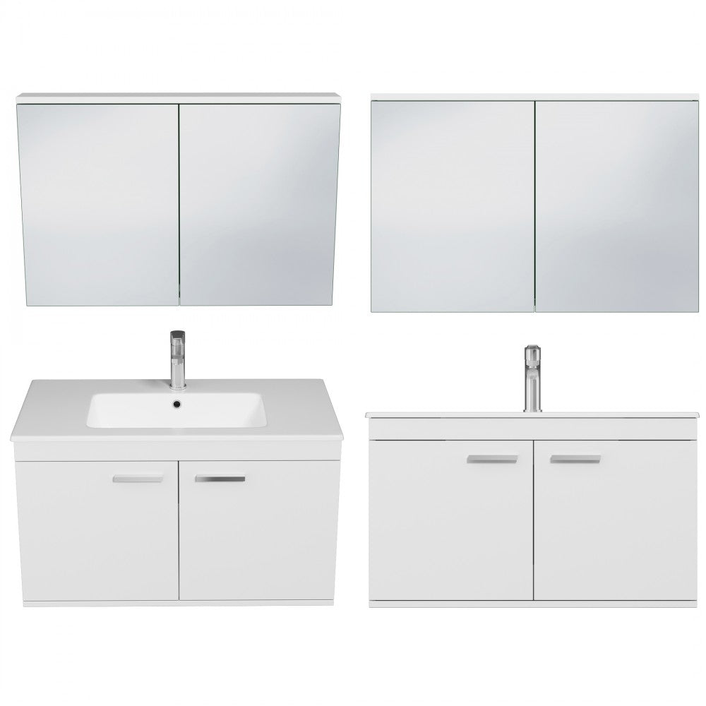 Meuble simple vasque Rubite 2 portes 100 cm + miroir armoire