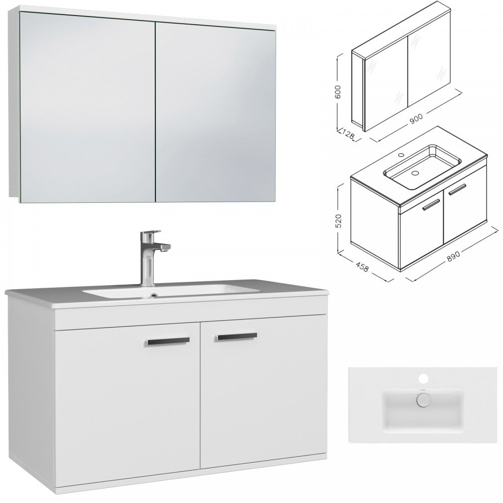Meuble simple vasque Rubite 2 portes 100 cm + miroir armoire
