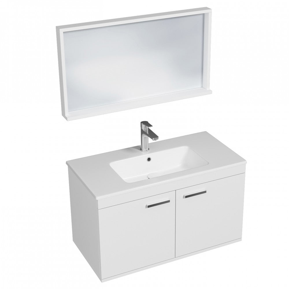 Meuble simple vasque Rubite 2 portes 100 cm + miroir cadre
