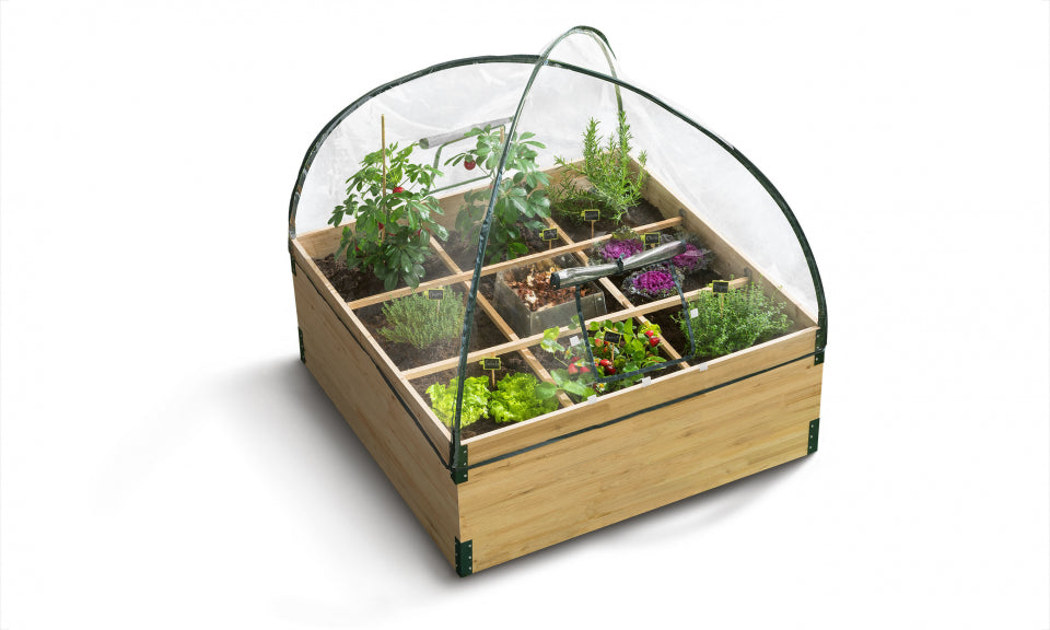 Serre de potager 9 compartiments Aroma en bois avec composteur central integré