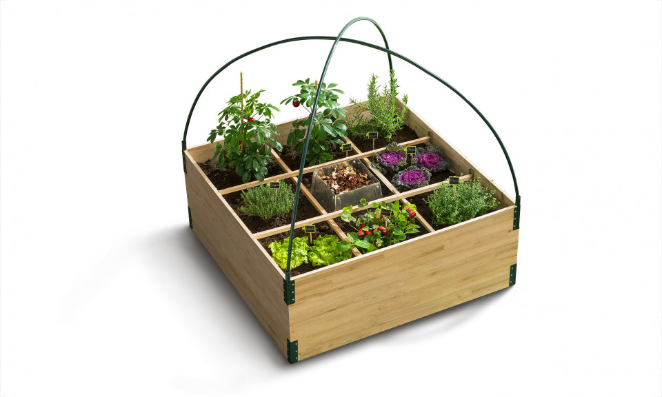 Serre de potager 9 compartiments Aroma en bois avec composteur central integré
