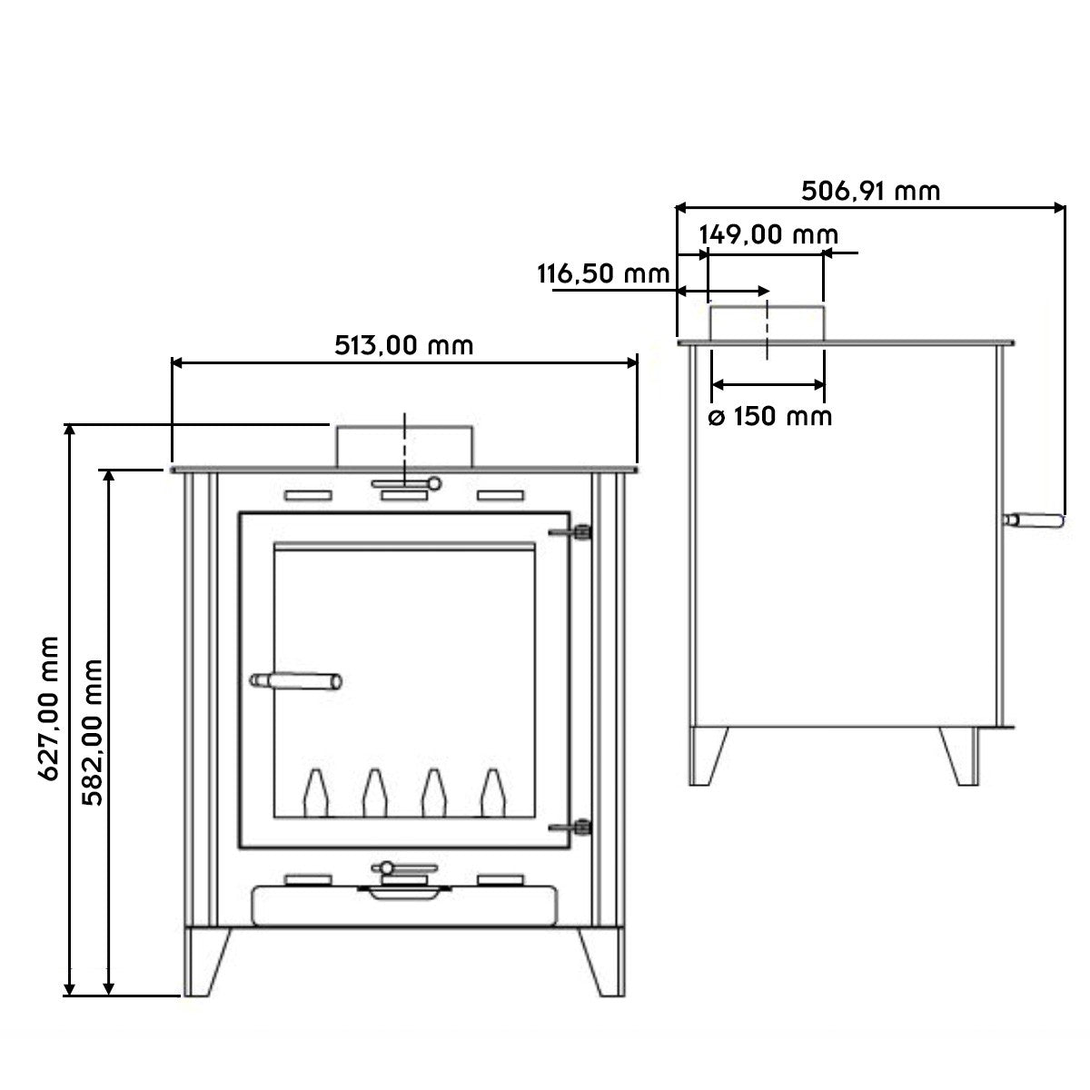 Poêle à bois à accumulation 12KW - bûches de 45 cm - rendement élevé
