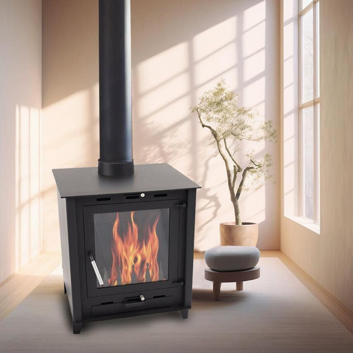 Poêle à bois à accumulation 12KW - bûches de 45 cm - rendement élevé