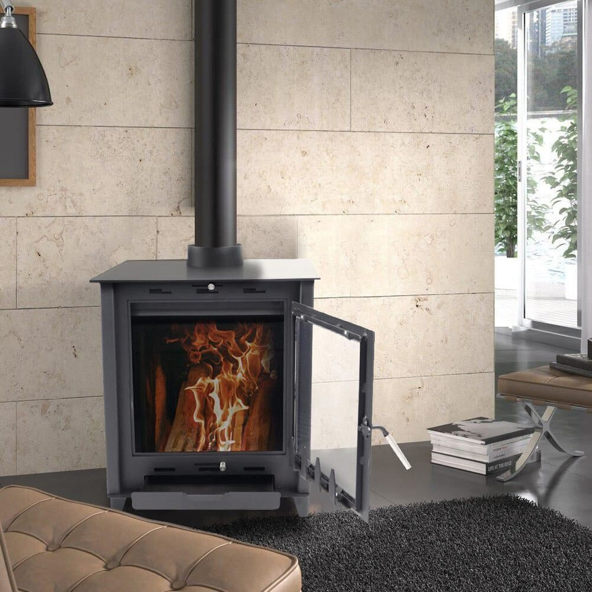 Poêle à bois à accumulation 12KW - bûches de 45 cm - rendement élevé