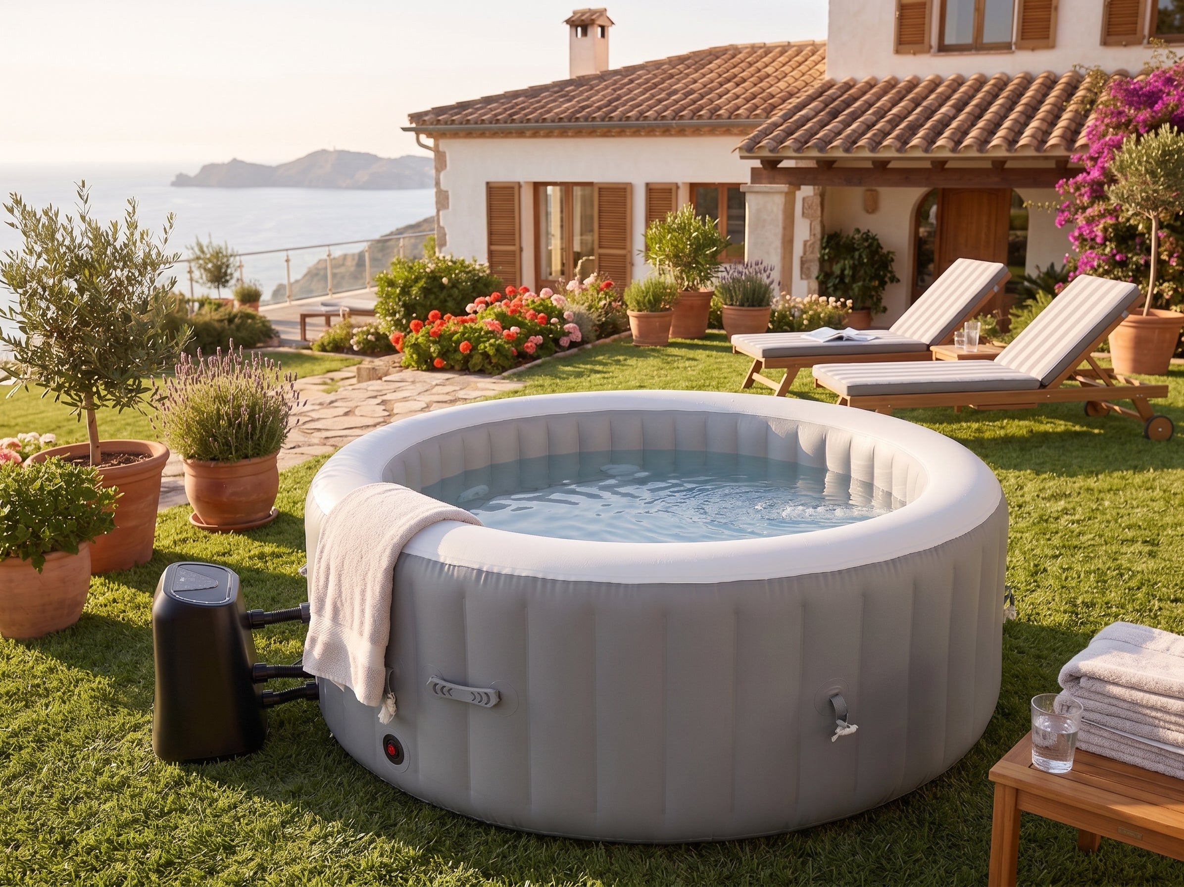 Spa gonflable 4 places rond Beige  Diamêtre : 180 cm - Filtre et bâche inclus