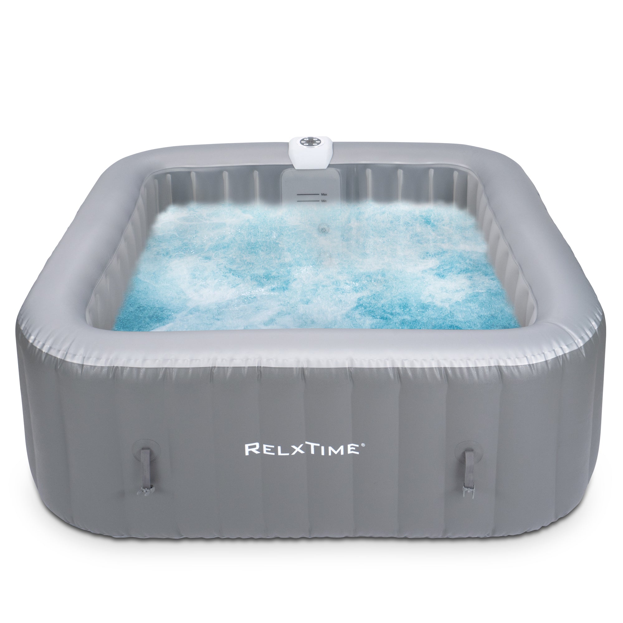 Spa gonflable 6 places carré - RELXTIME - 130 Jets - Gris - Filtre et bâche inclus