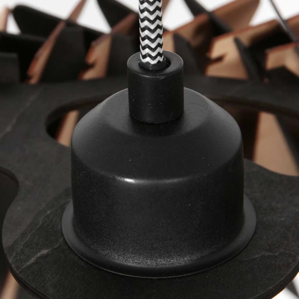 Lampe suspension noire, bois naturel - Maze
