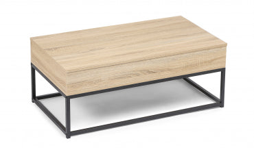 Table basse Memphis avec plateau relevable bois et pieds noirs L100cm