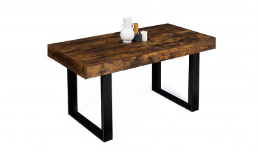 Table repas extensible Brixton 160-200cm plateau bois vieilli et pieds noirs