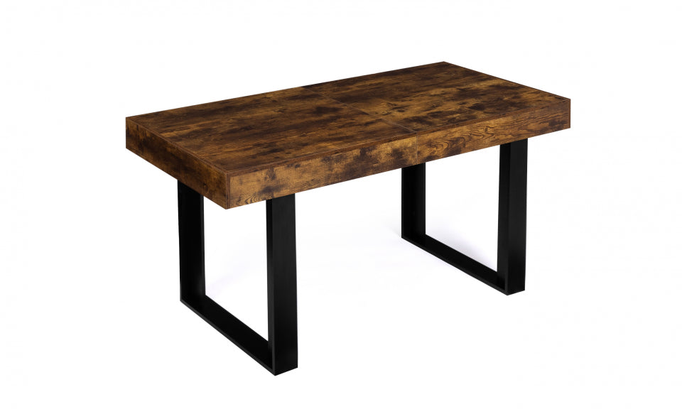 Table repas extensible Brixton 200-300cm plateau effet bois vieilli et pieds noirs