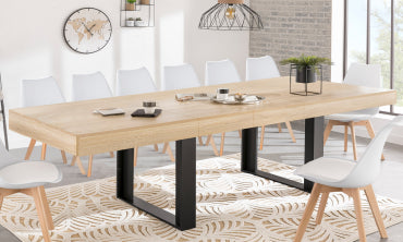 Table repas extensible Brixton 200-300cm plateau bois et pieds noirs