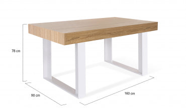 Table repas Brixton 160cm plateau bois et pieds blancs