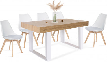 Table repas Brixton 160cm plateau bois et pieds blancs