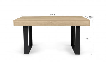 Table repas extensible Brixton 160-200cm plateau bois et pieds noirs