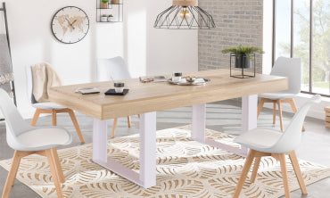 Table repas Brixton 225cm plateau bois et pieds blancs