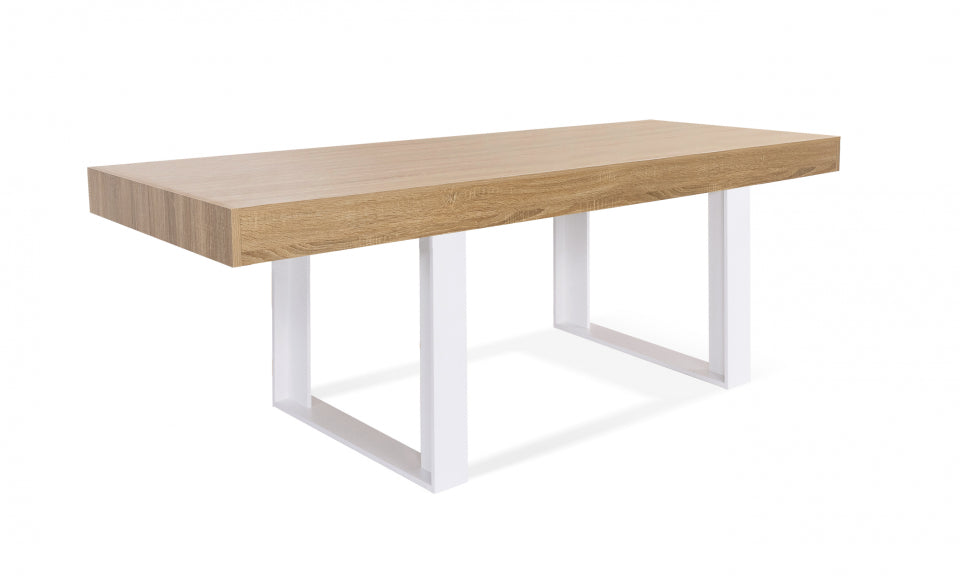 Table repas Brixton 225cm plateau bois et pieds blancs