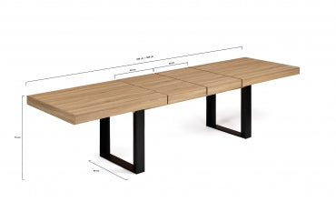 Table repas extensible Brixton 200-300cm plateau bois et pieds noirs