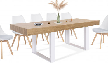 Table repas Brixton 225cm plateau bois et pieds blancs