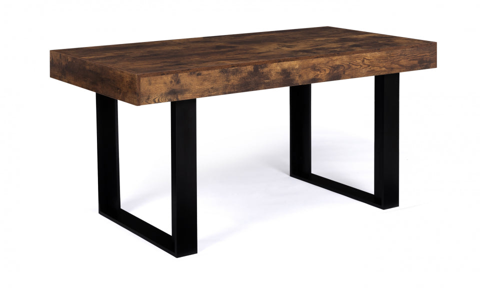 Table repas Brixton 160cm plateau effet bois vieilli et pieds noirs