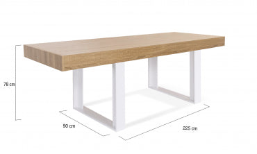 Table repas Brixton 225cm plateau bois et pieds blancs