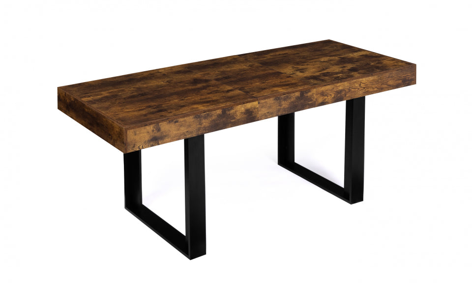 Table repas extensible Brixton 200-300cm plateau effet bois vieilli et pieds noirs