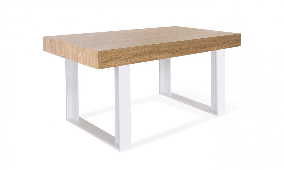 Table repas Brixton 160cm plateau bois et pieds blancs