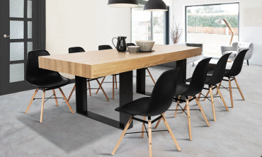 Table repas Brixton 225cm plateau bois et pieds noirs