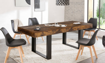 Table repas extensible Brixton 160-200cm plateau bois vieilli et pieds noirs