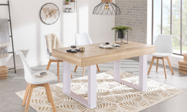 Table repas Brixton 160cm plateau bois et pieds blancs